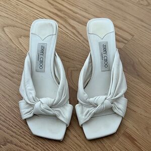 Jimmy Choo Cream Knotted Mule Sandals